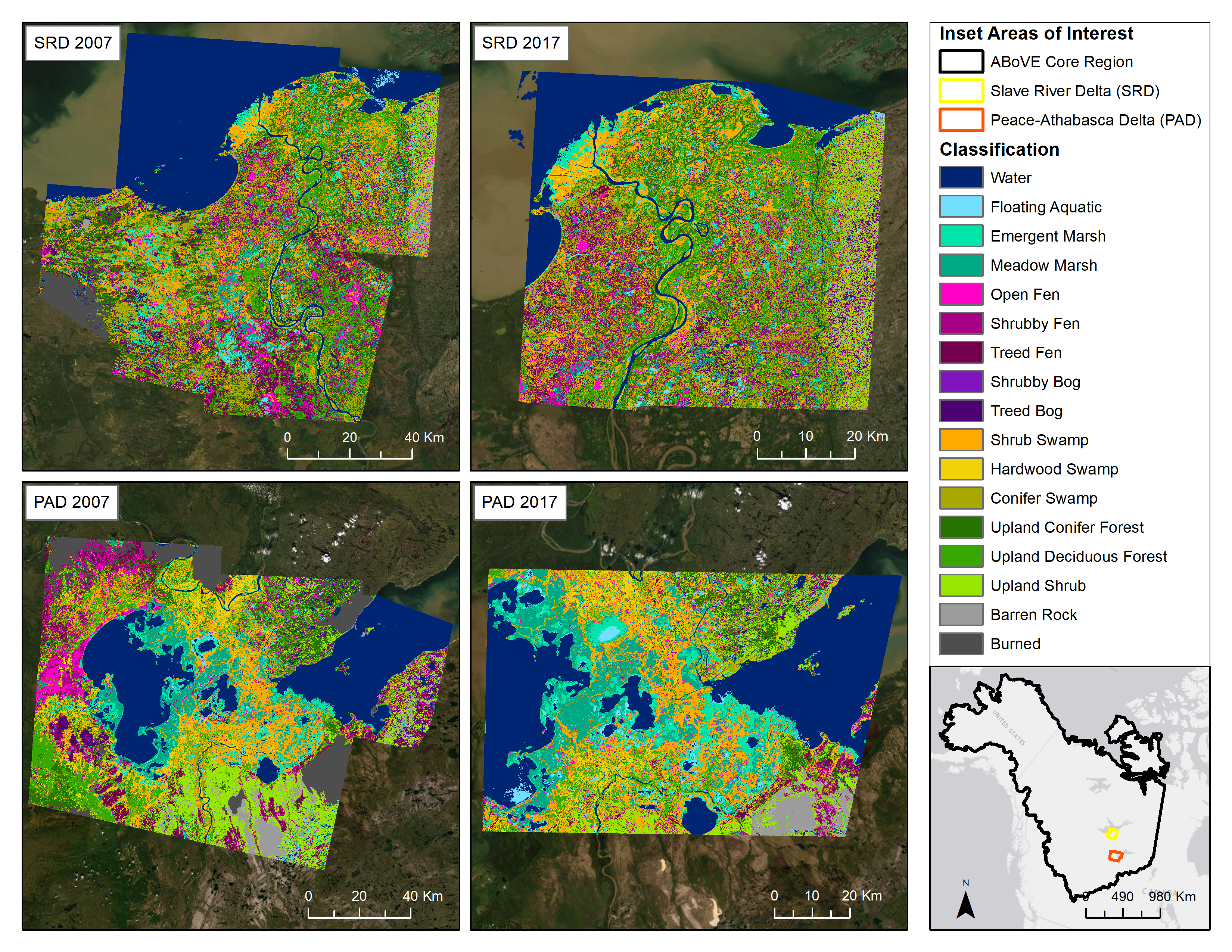 ABoVE: Wetland Type, SRD and PAD, Canada, 2007 & 2017