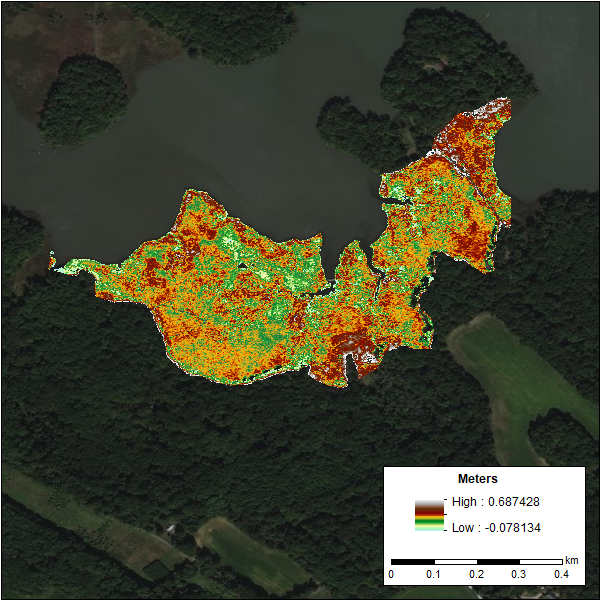 DEM of the Global Change Research Wetland (GCReW) site generated using the LiDAR Elevation Correction with NDVI (LEAN) method with existing LiDAR data and bias-corrected the LEAN algorithm. Source: GCReW_Elevation_2016_LEAN.tif