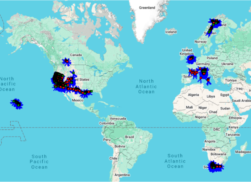 Global map of HyTES deployments