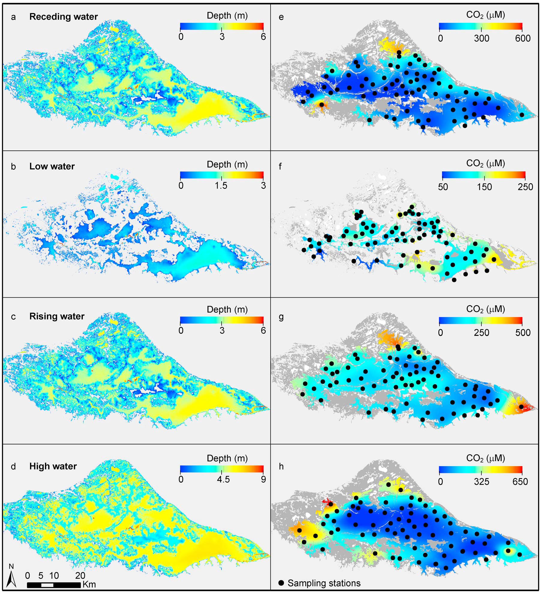hydrological stages and map of sampling stagtes
