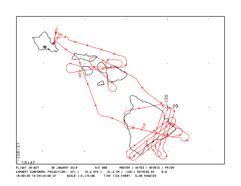 Typical flight path for data acquisition over Hawaii