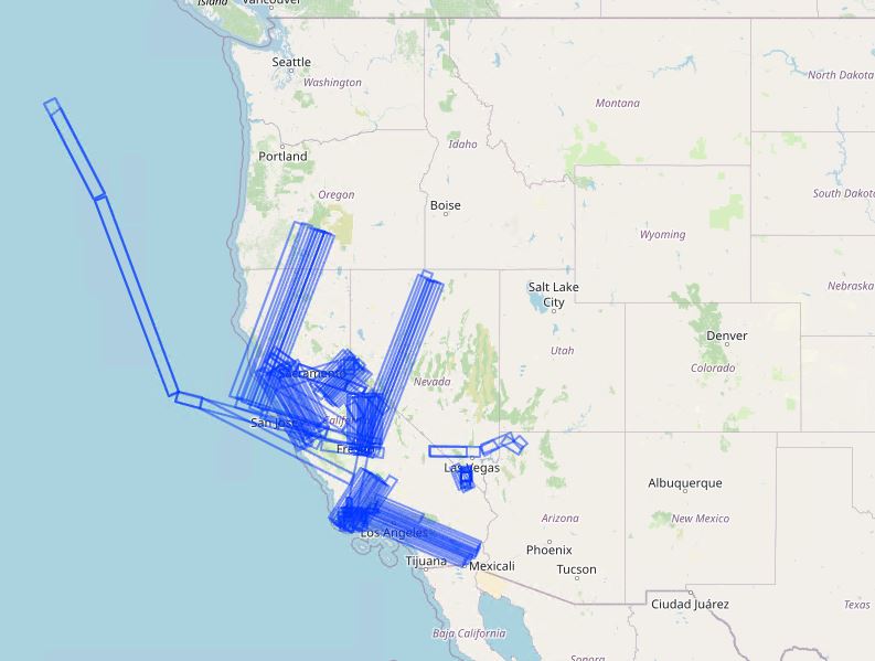 Map of flight tracks in this dataset.