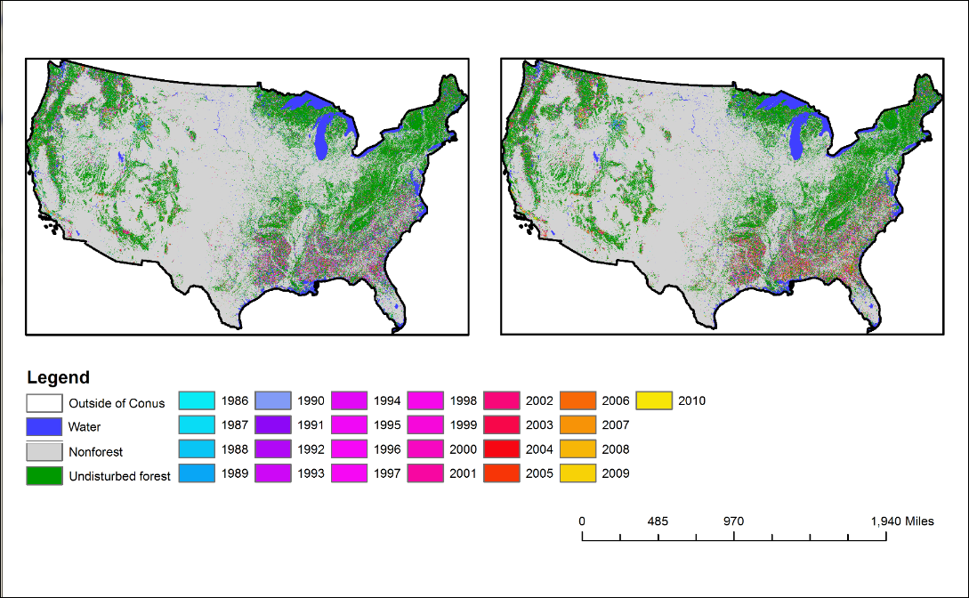 NAFD-NEX  first and last Integrated forest disturbance maps