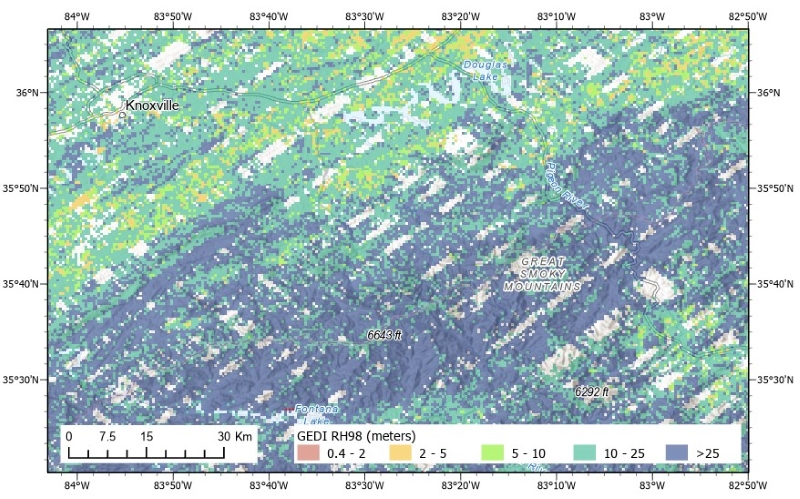 GEDI RH98 near Knoxville, TN