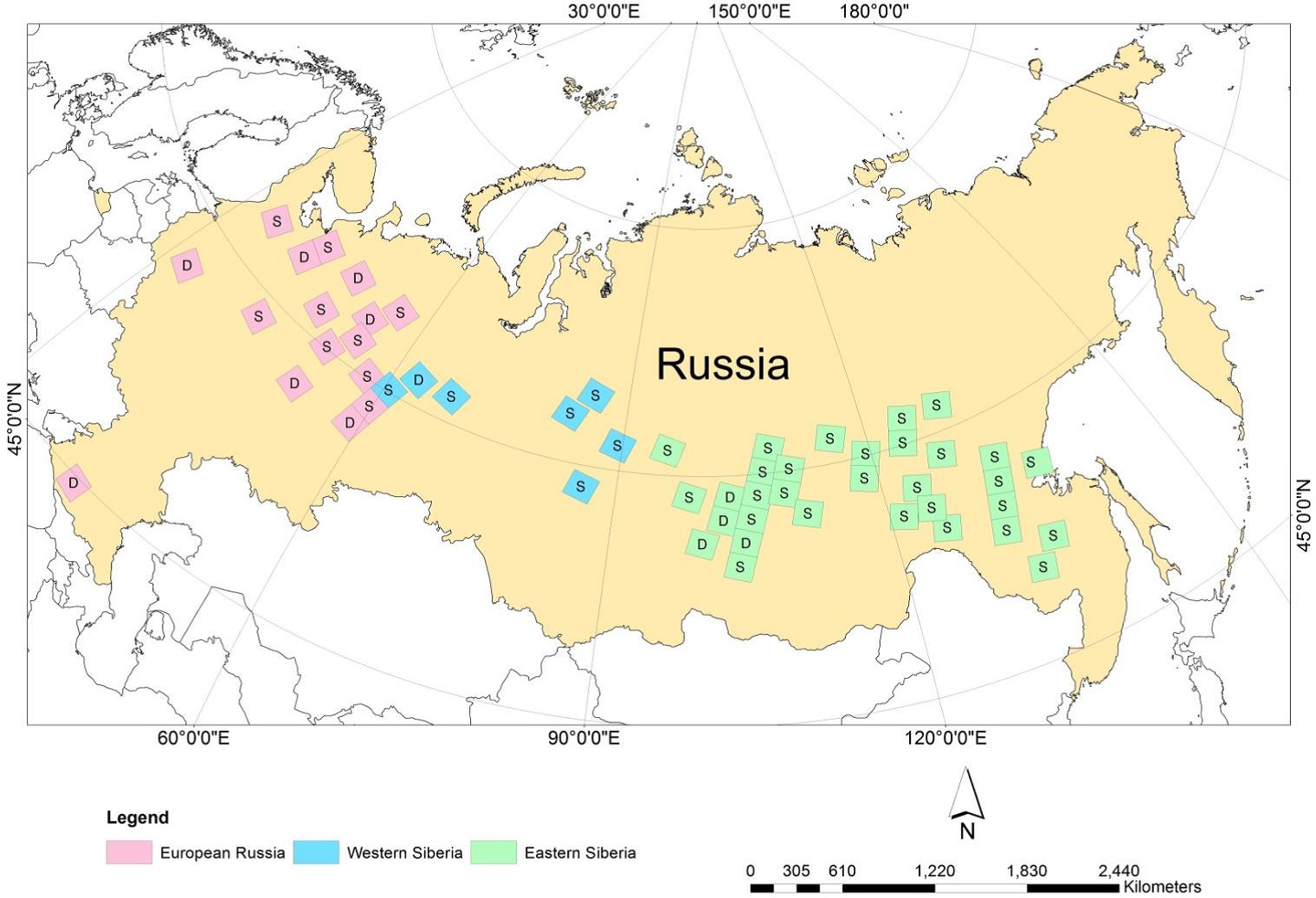 Distribution of the 55 stacks