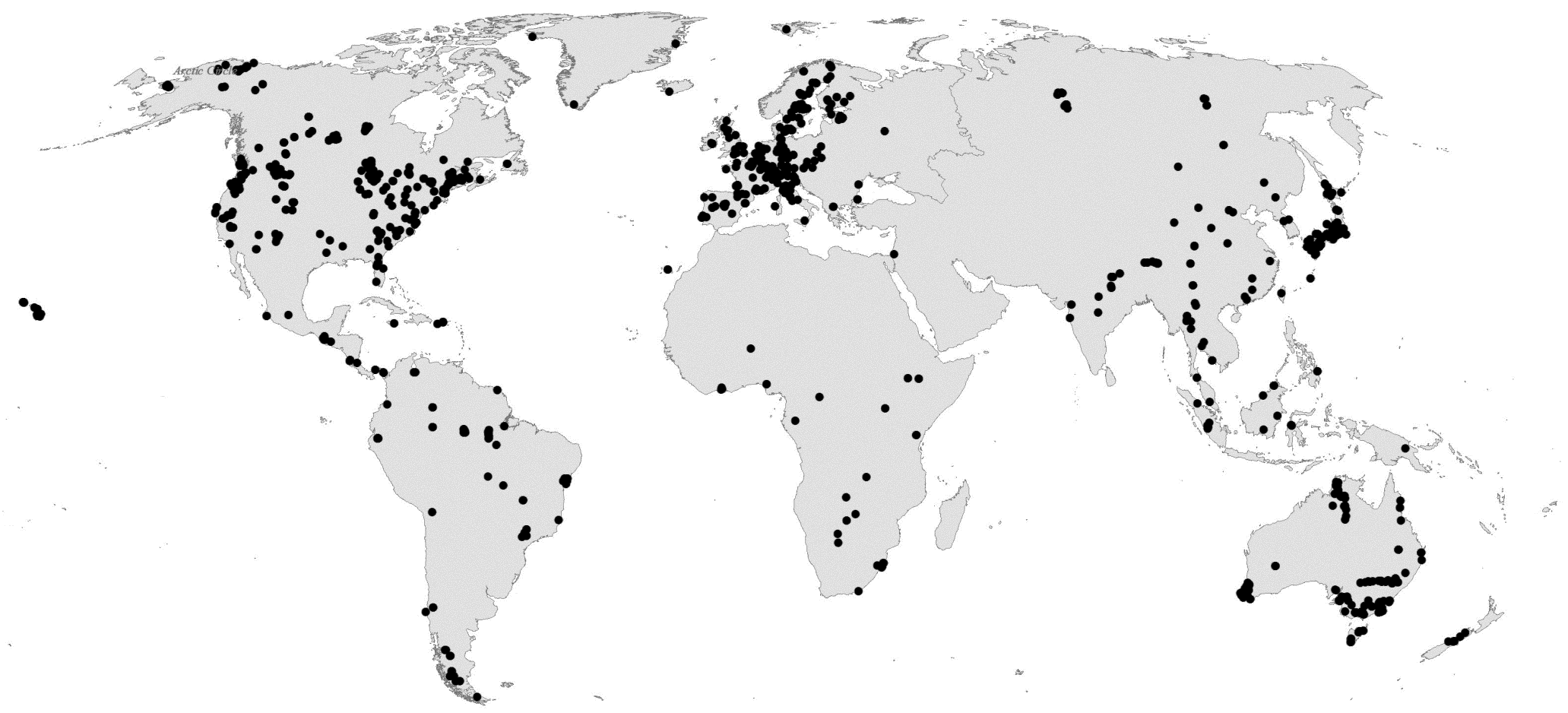 Global map of LAI data plots